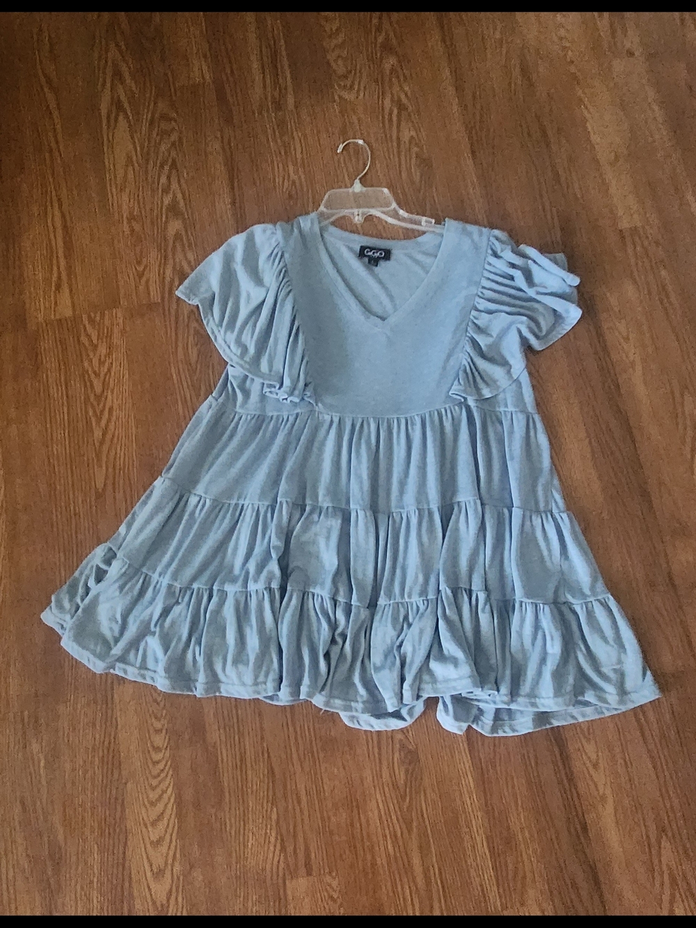 GiGio Pale Blue Tiered Ruffle Tunic Top